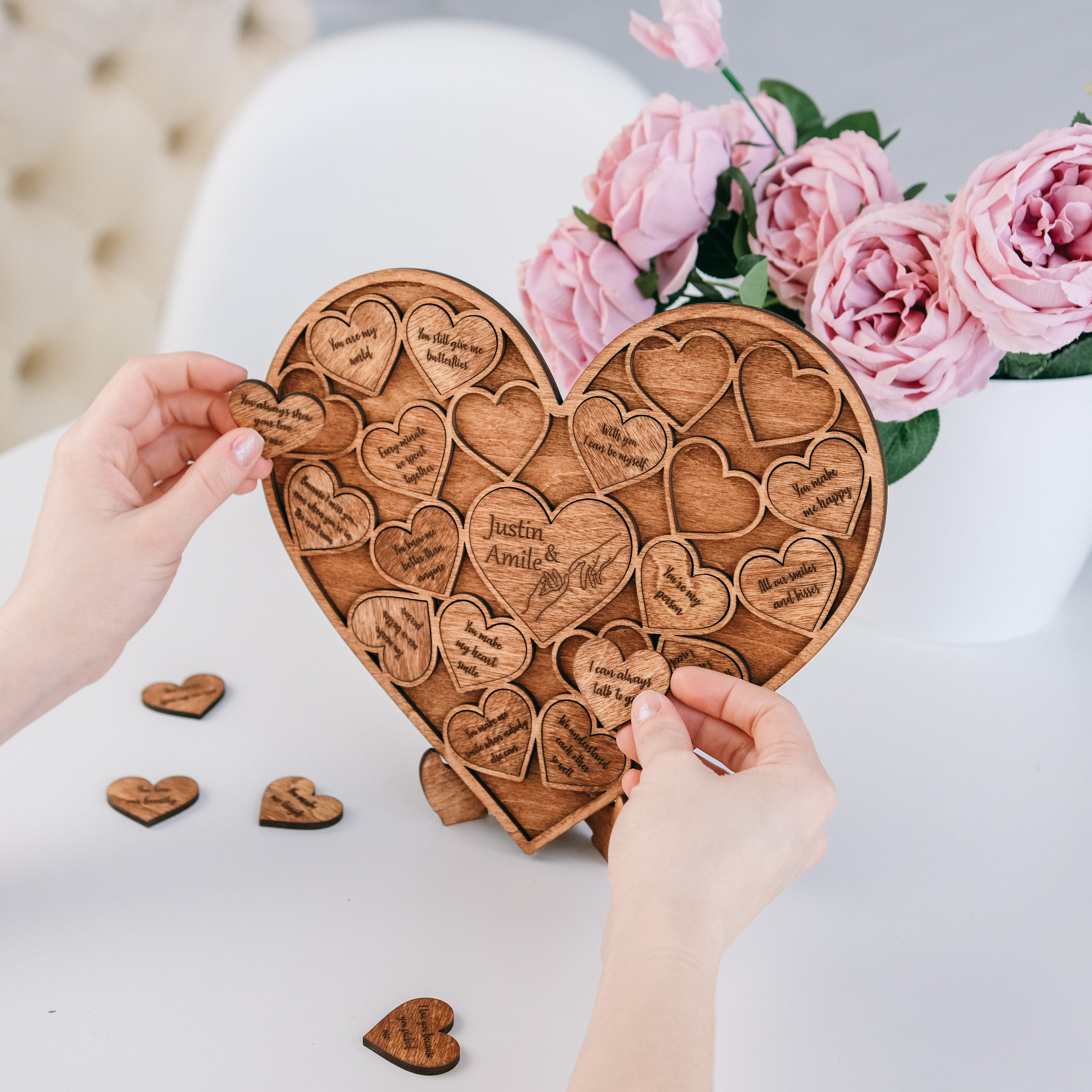 Wooden Heart Puzzle with Stand
