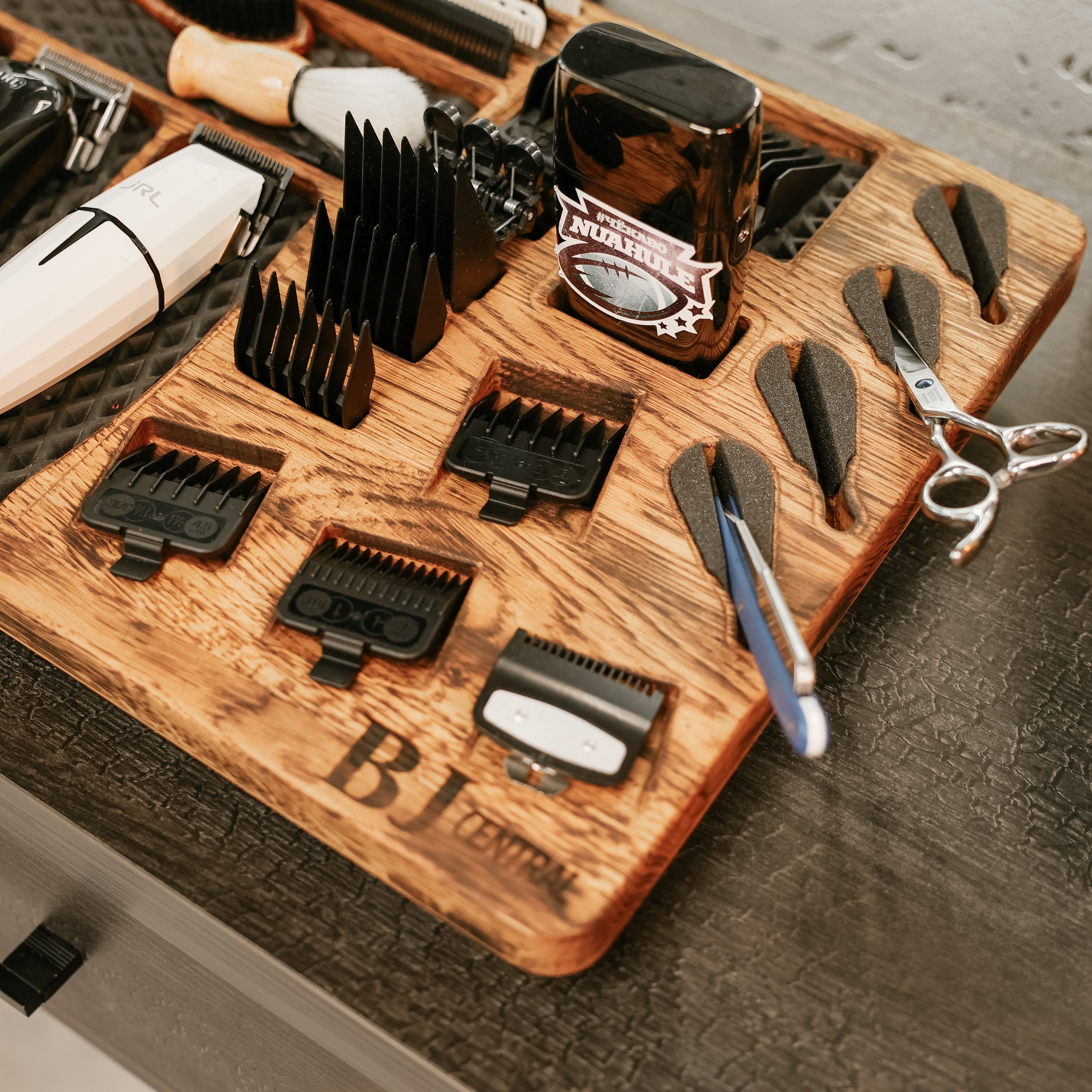 Wooden Barber Tray (Charred Golden Oak)