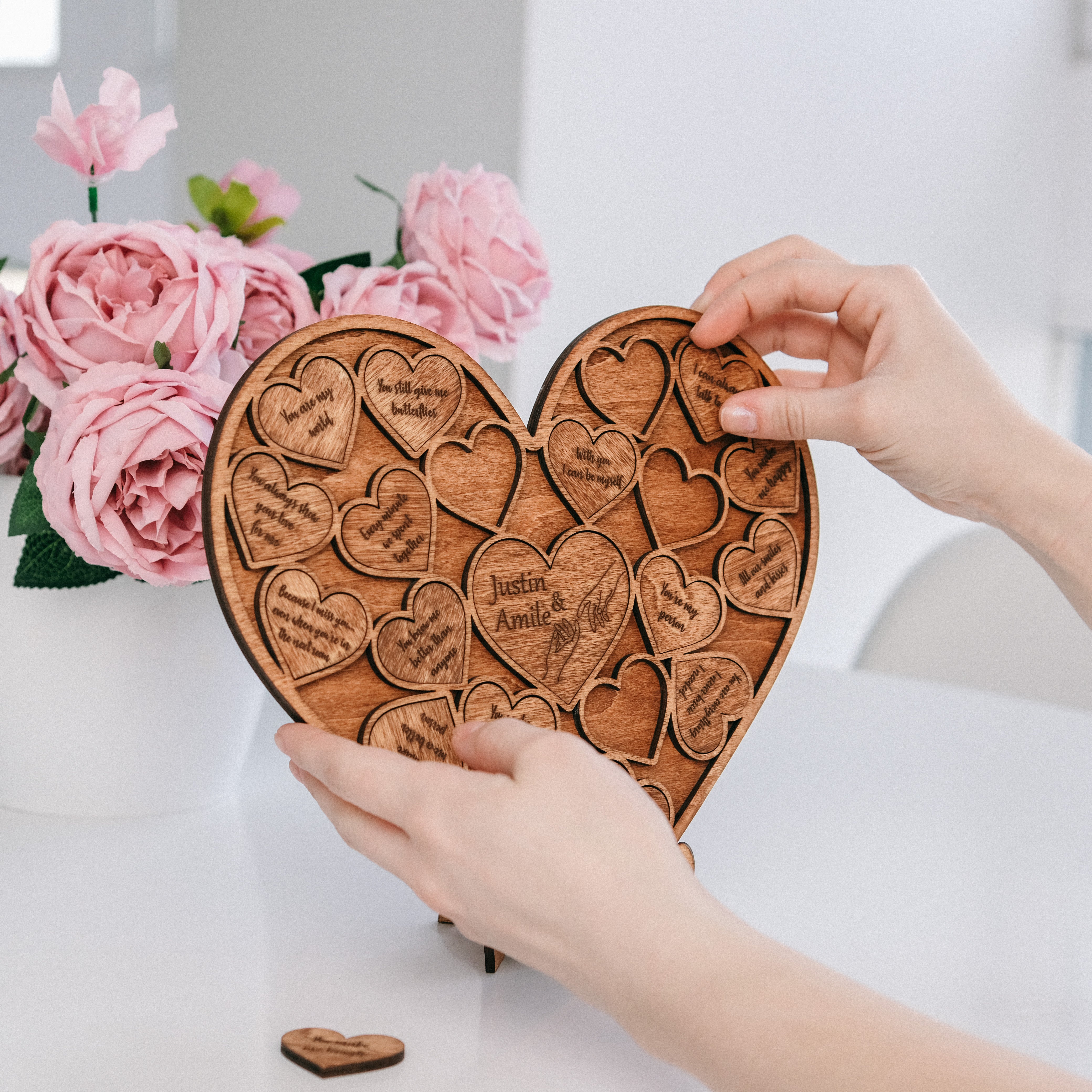 Wooden Heart Puzzle with Stand