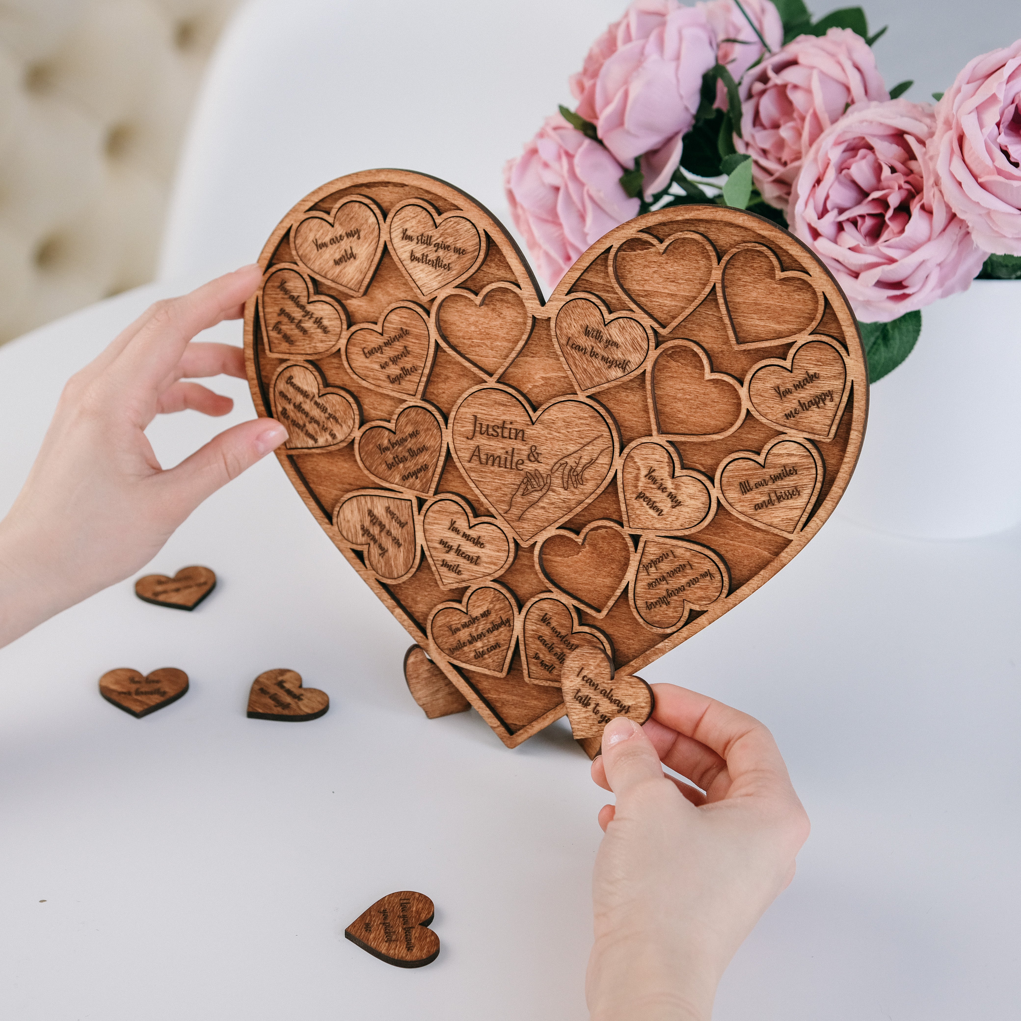 Wooden Heart Puzzle with Stand